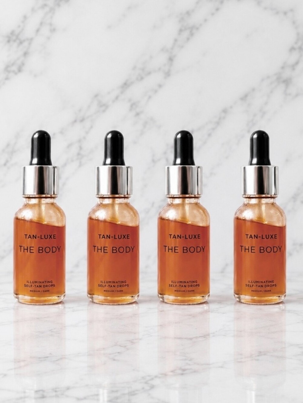 4 x Tan-Luxe MEDIUM/DARK .5 oz each The Body Illuminating Self-Tan Drops NWOB!